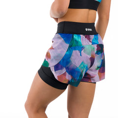 2-in 1 Mesh Split Run Shorts 5" - Feather